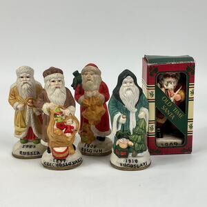 Santas Around the World igurine Set 5pc Belgium Russia 5" Resin 1990s China
